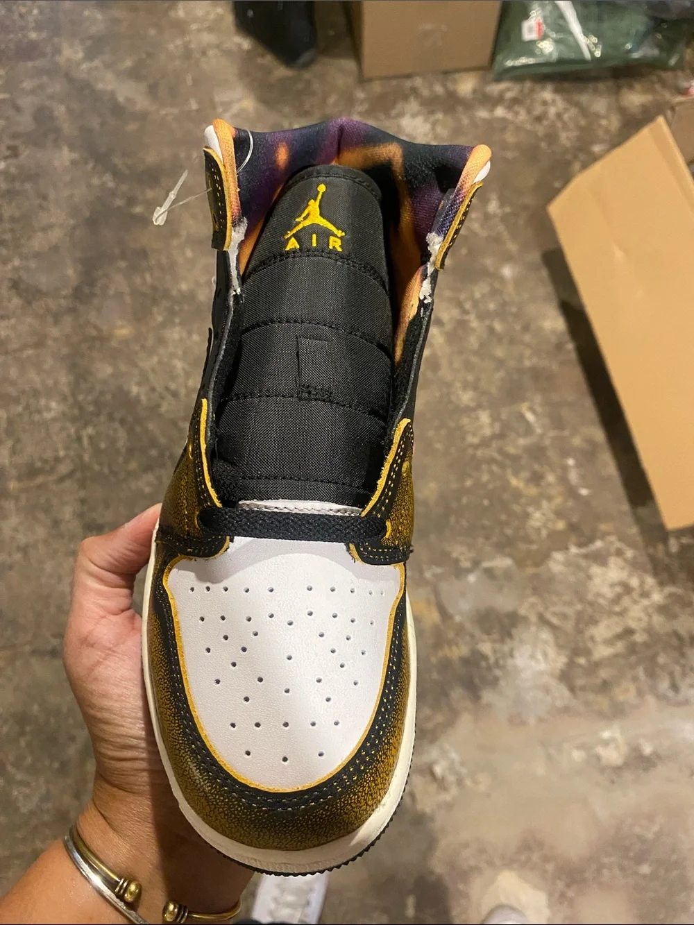 Jordan Mid-Top Sneakers in White, Black and Yellow
